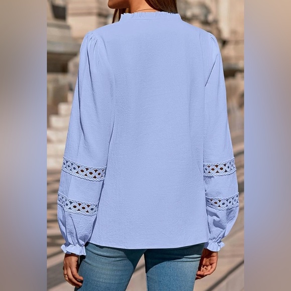 Light Blue Peasant Embroidered Top | Long Sleeve & Buttons | Cotton | M | New - Picture 2 of 14